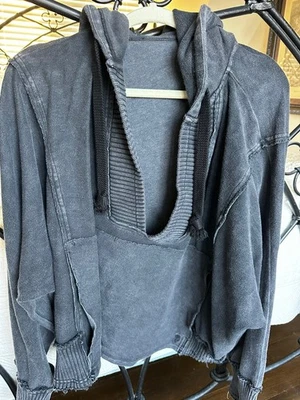 Free People Movement Cropped Boxy Hoodie Faded Black Women’s Size L - Image 1 of 4