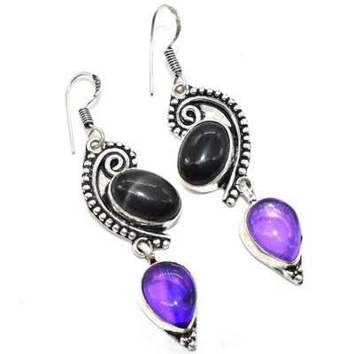 Black Onyx Fire Topaz Gemstone Hot  Jewelry Earring 1'' to 2'' H950 - Image 1 of 4