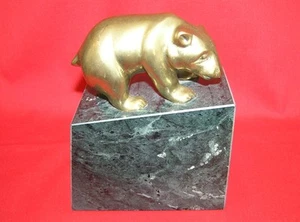 GATCO BÄR MASSIV MESSING AUF MARMORSOCKEL WAND STREET BUCHSTÜTZE SKULPTUR VINTAGE - Bild 1 von 5