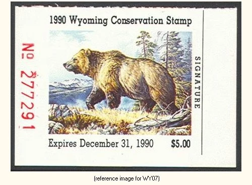 D2K Wyoming Conservation/Duck Stamp 1990 $5.00 (bear) - Image 1 of 1