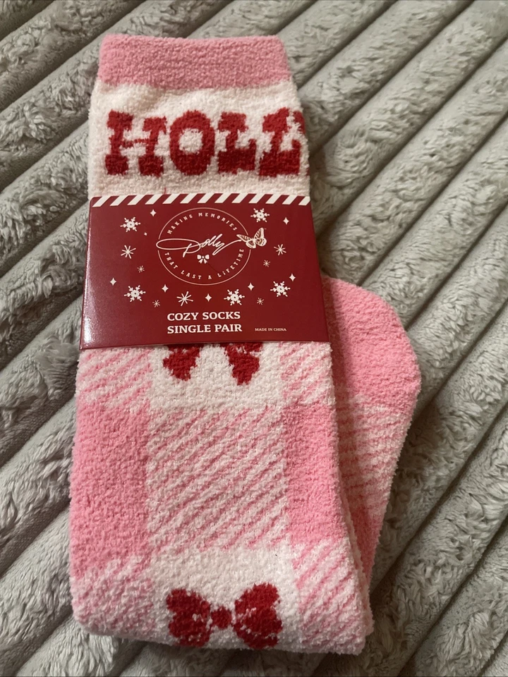 Acogedores calcetines Dolly Parton Navidad Rosa Acebo Dolly Bow a cuadros talla única nuevos Foto 1 de 4