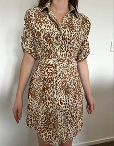 Zimmermann Animal Print Silk Utility Dress Size 0 AU 8 US 4 Belted Short Sleeve - Picture 1 of 8