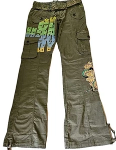 Y2K  ED HARDY CARGO PANTS  w/ Belt 26 GREEN EMBROIDERED - Picture 1 of 19