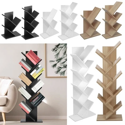 3/5 Tier Tree Bookcase Freestanding Bookshelf Storage Unit CD DVD Display Rack - Image 1 of 4