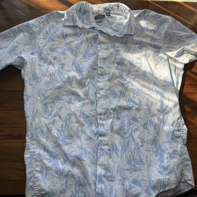 Van Heusen Mens Button-Up Hawaiian Tropical Palm Shirt Blue Size XL 17-17.5 - Image 1 of 3