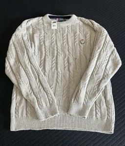 NWT Vintage Chaps Ralph Lauren Mens Beige Cream Cable Knit Heavy Long Sweater M - Picture 1 of 11