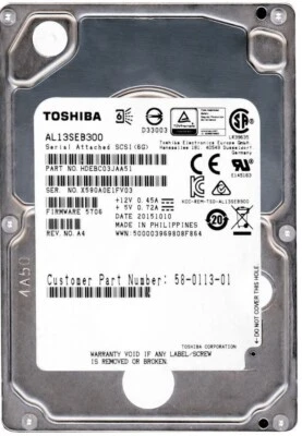 Hard Toshiba AL13SEB300 300GB 10000U/Min 64MB Cache SAS-2 6Gbps 2.5'' Inch - Image 1 of 3