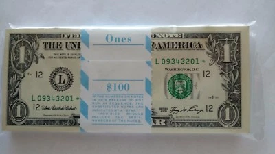 *2006 * FEDERAL RESERVE NOTES $1.00 STAR BEP PACK OF $100.00 IN SEQUENCE CRISPY - Image 1 of 4