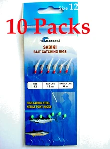 10 paquetes tamaño 12 plataformas de cebo Sabiki 6 ganchos piel de pez señuelos de pesca de agua salada-469 - Imagen 1 de 2