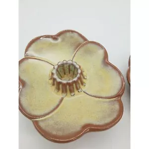 VTG Frankoma Pottery Candlestick Holders Desert Gold Pair Flower Blossoms 300 - Picture 1 of 6