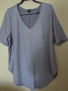 TORRID Woman's SIZE 3 Glitter Knit TUNIC TOP Gray  Short Sleeves V Neckline - Picture 1 of 5