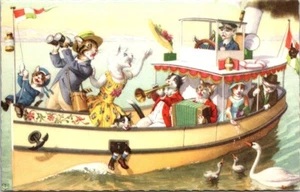 Postcard Alfred Mainzer Cats In A Boat Anthropomorphic - Picture 1 of 2