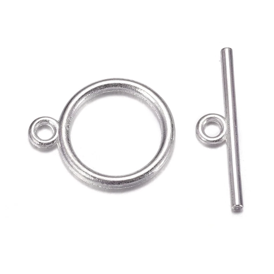 20 Sets Tibetan Alloy Ring Toggle Clasps Silver Tone Nickel Free Closure 15x2mm - Image 1 of 1