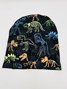 Children’s Noxx Beanie Dinosaur Slouchy Beanie Hat Jersey Knit Blue Yellow