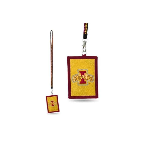 NCAA  Iowa State Lanyard I.D. Beaded Wallet Card Cyclones Neck Badge Red Photo Cover