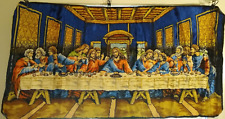 Vintage 1970s Last Supper Tapestry 38x19, Velvet Wall Hanging - Made in Italy
