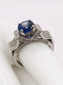 14k White Gold Natural Sapphire And Diamond Ring - Picture 1 of 8