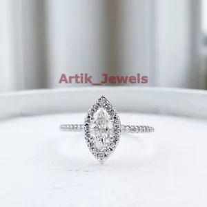 Moissanite Gemstone with 14K White Gold Plated Silver Ring for Women's #259 - Picture 1 of 11