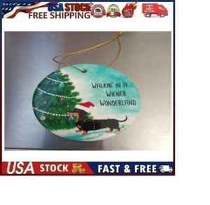 Walkin’ In A Wiener Wonderland Dachshunds Holiday Christmas Circle Ornament - Picture 1 of 8