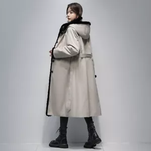 Cappotto lungo parka donna vero rex pelliccia di coniglio foderato con cappuccio sopra il ginocchio caldo - Foto 1 di 24