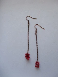 Handmade copper wire jewelry, boho dangle earrings, red agate - Picture 1 of 2