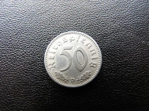 Germany 1944 D swastika Aluminum Nazi Eagle 50 pfennig Reichspfenning Coin H1 - Picture 1 of 3