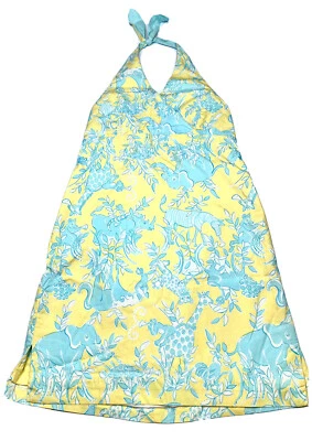 Vestido Halter De Colección Lilly Pulitzer Niñas Sin Mangas Amarillo Azul Atado Cuello en V Talla 16 Foto 1 de 4