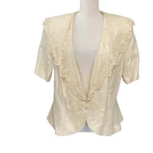Giacca abito Nah Nah donna avorio vintage pizzo formale foderato impreziosito paillettes - Foto 1 di 8