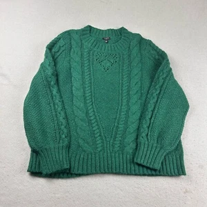 Talbots Sweater Womens 2X Green Woolen Cable Knit Long Sleeves Lightweight - Picture 1 of 9