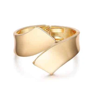 Chunky Cuff Bangle Statement Bracelet Geometric Large Big Thick Wide Gold Modern - Picture 1 of 12