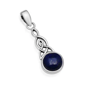 Natürlicher Lapislazuli Edelstein 925 Sterling Silber Triquetra Keltischer Knoten Anhänger - Bild 1 von 7