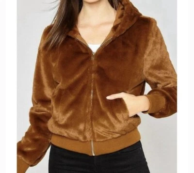 Новый с Ярлыками REFLEX Ева искусственного меха куртка в плюшевый коричневый полный молнии женский размер средний - Изображение 1 из 4