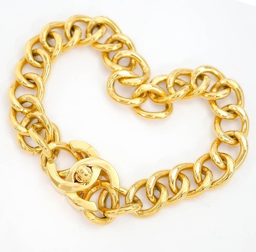 Collana CHANEL CC Loghi Turnlock Catena Spessa 16" Tono Oro 96P Autentica #791 36