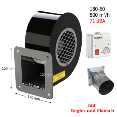 BNG Radialgebläse Radiallüfter, Radialventilator (800m³/h) mit Regler mit Flansch