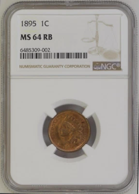 :1895 1C INDIAN PRINCESS CENT NEAR GEM NGC MS64RB MUCH RED RARITY R4 HIGH-GRADES - Image 1 of 4