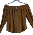 ABERCROMBIE & FITCH Blouse XS Olive Off Shoulder Long Sleeve Chiffon Juniors