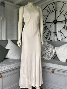 Vintage Monsoon Velvet Ivory Silk Blend Bead detail 59" Long Max Gown Dress 12 - Picture 1 of 8