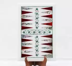 Mesa backgammon mármol 15"x12" esquina central incrustación m2 - Imagen 1 de 5