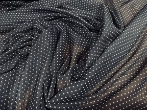 Power Mesh Net Stretch Spandex Fabric, Per Metre - Pin Dot Print - Lead Grey - Picture 1 of 3