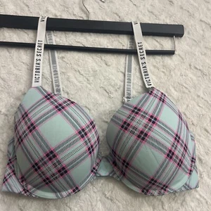 Victorias Secret T-Shirt Push-Up Full Coverage Bra 36D logo blue Pink - Picture 1 of 14