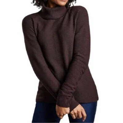 Suéter acanalado cuello alto marrón KUHL Solace para mujer mezcla de lana minimalista talla S Foto 1 de 4