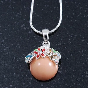 Small Romantic Magnolia 'Floral Garden' Pendant With Silver Tone Snake Style - Picture 1 of 6