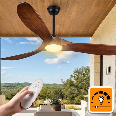 52 Inch Outdoor Ceiling Fans with Lights Dimmable Solid Wood Ceiling Fan with... - Image 1 of 4
