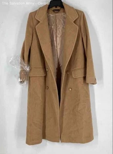 Womens Brown Camel Hair Long Sleeve Double-Breasted Overcoat Size Approx Medium - Picture 1 of 7