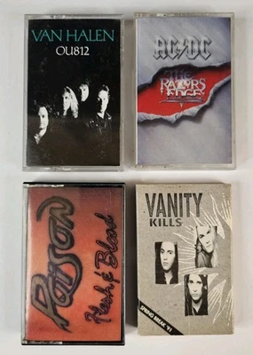 Lot of 4 Rock And Roll Cassette Tapes AC/DC Razors Edge Van Halen Poison Foto 1 de 2