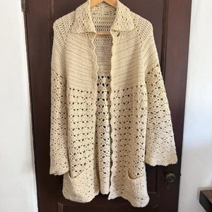Cárdigan vintage tejido a mano con cuello frente abierto manga campana abierta | Grande - Imagen 1 de 6