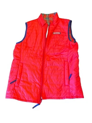 Colete acolchoado reversível Vineyard Vines vermelho e xadrez meninas L nylon poliéster - Imagem 1 de 4