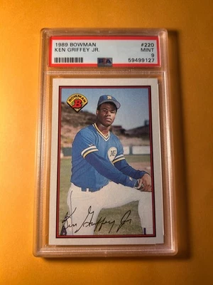 Tarjeta de radiocontrol de novato Ken Griffey Jr Bowman #220 1989 PSA 9 como nueva Foto 1 de 2