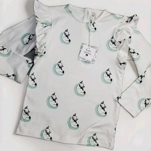 Kate Quinn Size 8 Organic Cotton long sleeve ruffle cute cat print NWT - Picture 1 of 6