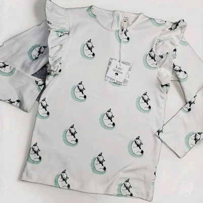 Kate Quinn Size 8 Organic Cotton long sleeve ruffle cute cat print NWT - Image 1 of 4